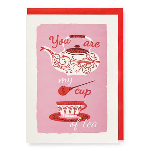 A teaset screenprinted in candy pink and red complement a sweet sentiment in cursive text